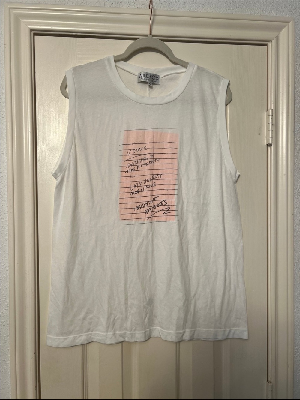 Wildfox White Graphic Muscle Tank with Pink Notepad Wedding Vows Print
